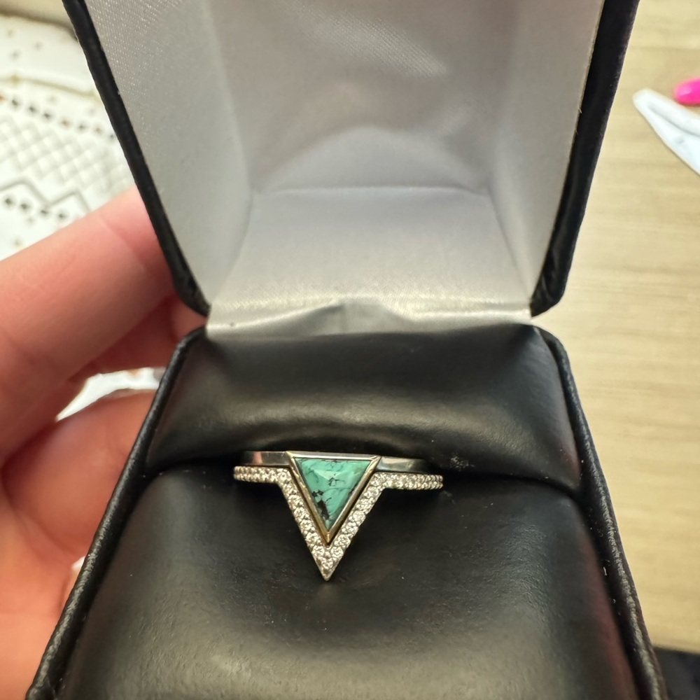Silver Ring with Turquoise and Diamond Accents